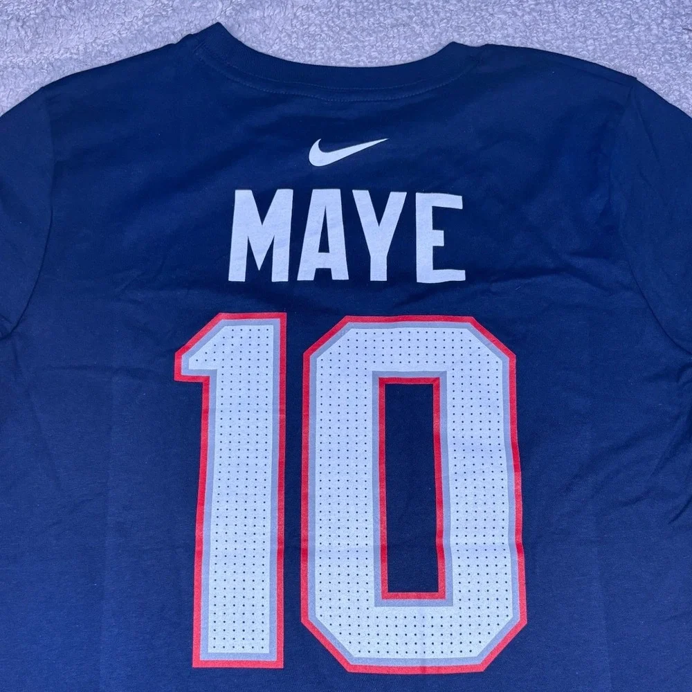 Nike New England Patriots Drake Maye Kids XL 18/20 Navy Blue Number 10 T-Shirt